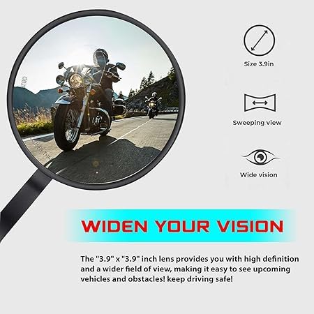 Bar End Mirrors Pair for Royal Enfield Bikes – Round Convex Handlebar End Mirrors Compatible with Classic 350, Bullet, Hunter, Meteor 350, Super Meteor 650, Interceptor, GT 650, Himalayan 411/450, Scram 411 – Universal Fit
