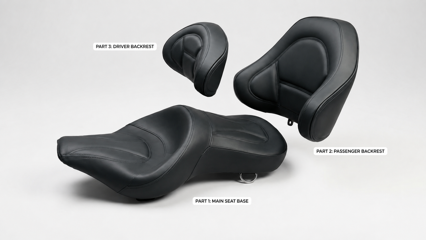 AUTODUX Premium Motorcycle Seat with Dual Backrests for RE Meteor 350 Black