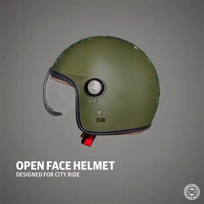 ROYAL ENFIELD CHOPPER MLG CAMO HELMET WITH CLEAR VISOR - BATTLE GREEN