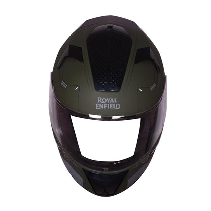 ROYAL ENFIELD AIR-X 1901 Full Face Helmet | Certification: ISI & DOT | High Impact Grade ABS Shell |Multipore Ventilation System | Aerodynamic Design with Aggressive Styling | Battle Green (M) 58 CM