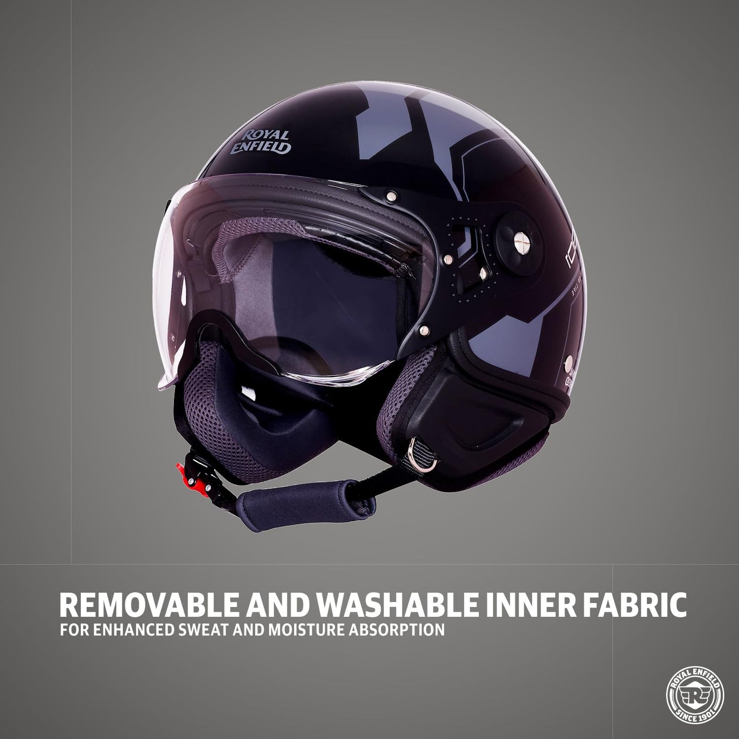 ROYAL ENFIELD Airforce 1901 Open Face Helmet | Certification: ISI & DOT | High Impact Grade ABS Shell | High Strength EPS Liner for Added Strength| Sleek Aviator Inspired Design | Black (L) 60 CM