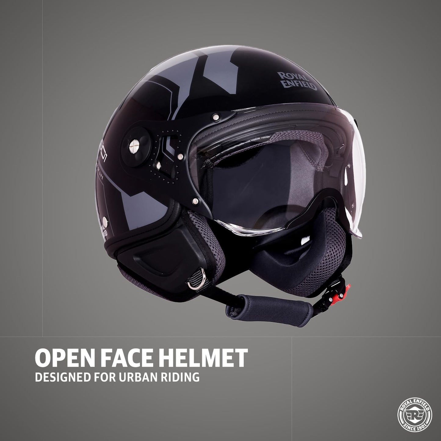 ROYAL ENFIELD Airforce 1901 Open Face Helmet | Certification: ISI & DOT | High Impact Grade ABS Shell | High Strength EPS Liner for Added Strength| Sleek Aviator Inspired Design | Black (L) 60 CM