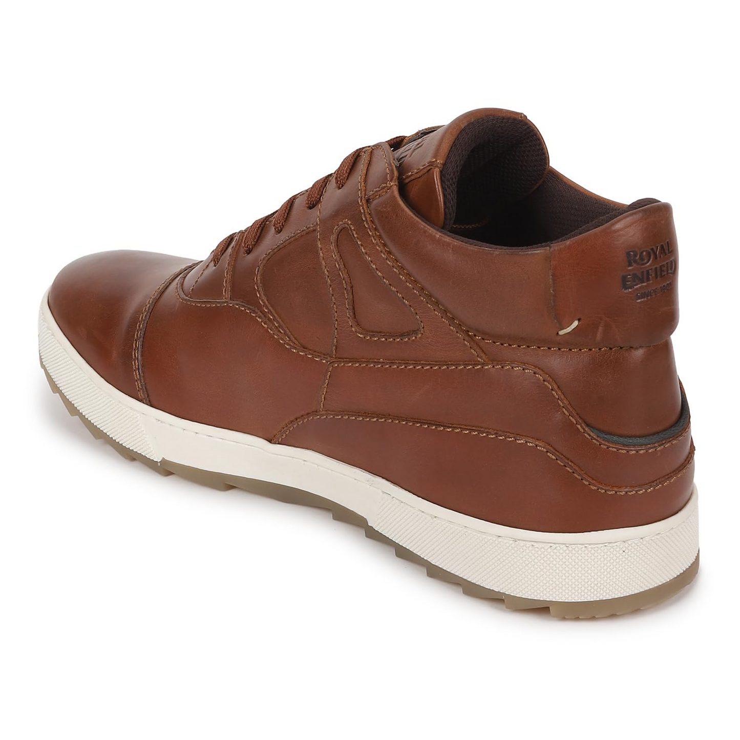 Royal Enfield Clasic Leather MIDANKLE Shoes Khakhi  | Upper Material: Leather 90%, Cotton 10% | TPR Anti Skid Sole | Inner Sole: PU Insole for Comfort | Reflectors at The Back