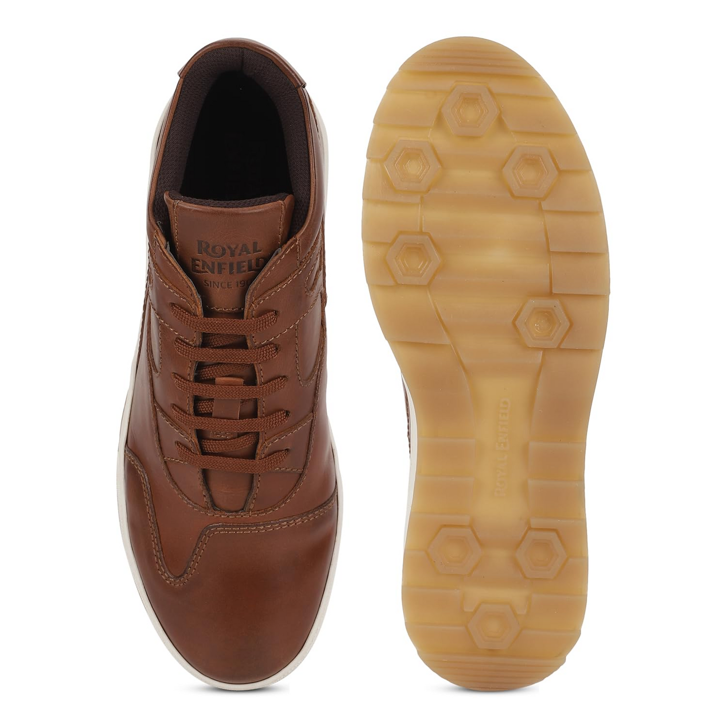 Royal Enfield Clasic Leather MIDANKLE Shoes Khakhi  | Upper Material: Leather 90%, Cotton 10% | TPR Anti Skid Sole | Inner Sole: PU Insole for Comfort | Reflectors at The Back