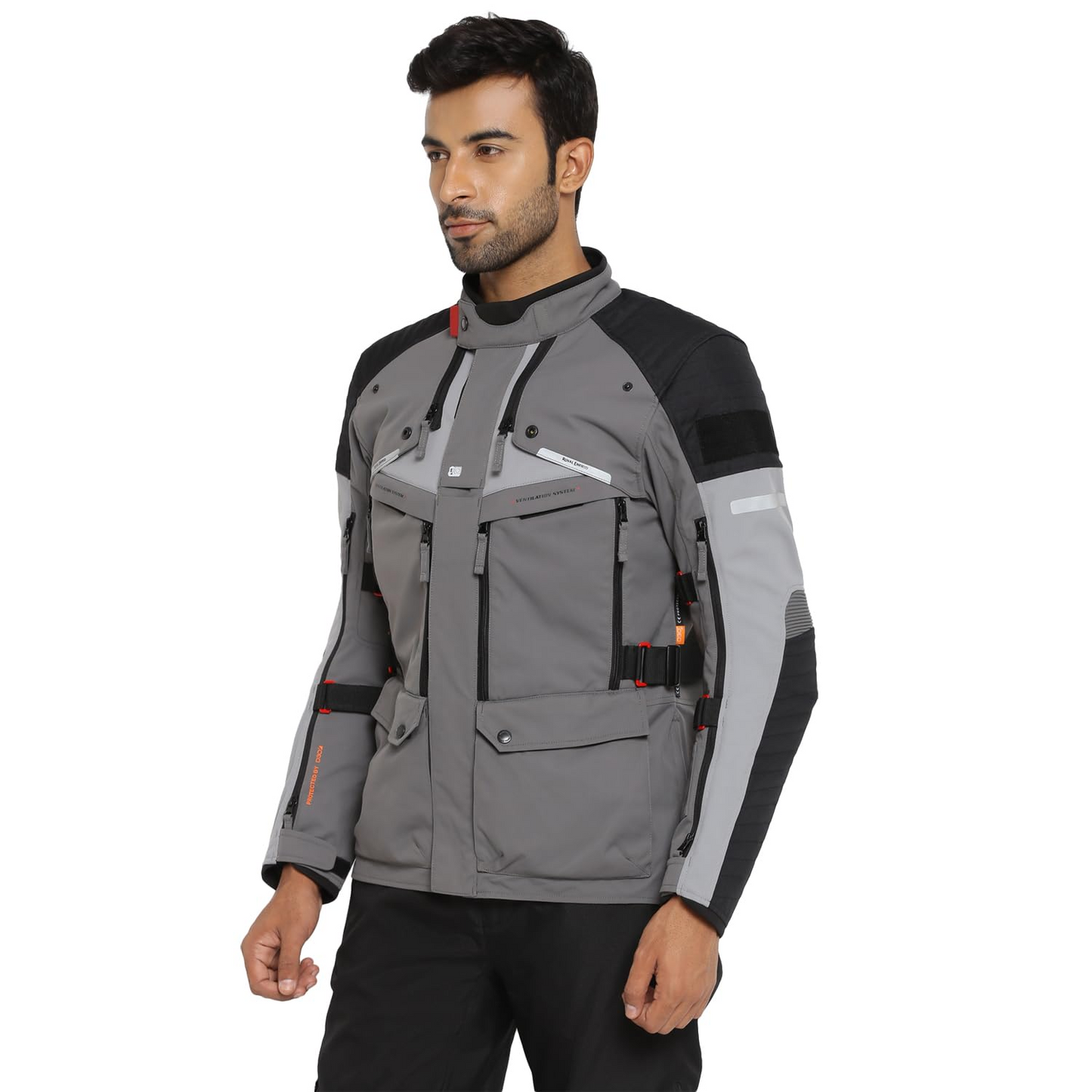 Royal Enfield Mens Polyester Nirvik V2 Riding Standard Length Jacket Charcoal (M) 40 Cm with D3O Level 2 Protectors At Shoulders And Elbows, Ergo Pro Tech Back Armours For Advance Level Safety