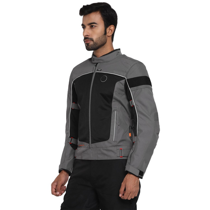 Royal Enfield Explorer V4 Pro Riding Jacket Grey (XL) 44 Cm with "D3O",Level 2 Protectors At Shoulders & Elbows & Fitted with Back Armours,“Ergo Pro Tech”,Level 2 Pockets For Chest Protectors