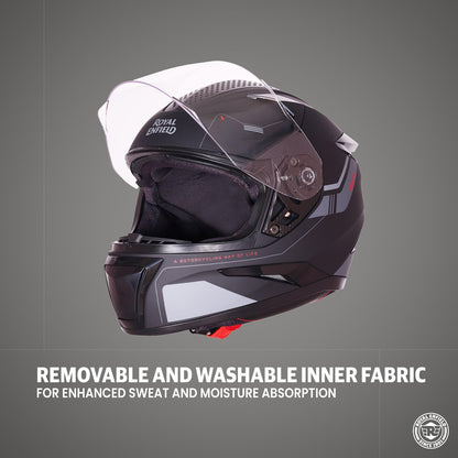 ROYAL ENFIELD AIR-X 1901 Full Face Helmet | Certification: ISI & DOT | High Impact Grade ABS Shell |Multipore Ventilation System | Aerodynamic Design with Aggressive Styling | Black (M) 58 CM