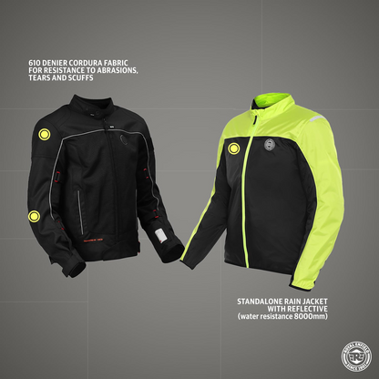 Royal Enfield Explorer V4 Pro Riding Jacket Black (L) 42 Cm with "D3O",Level 2 Protectors At Shoulders & Elbows & Fitted with Back Armours,“Ergo Pro Tech”,Level 2 Pockets For Chest Protectors