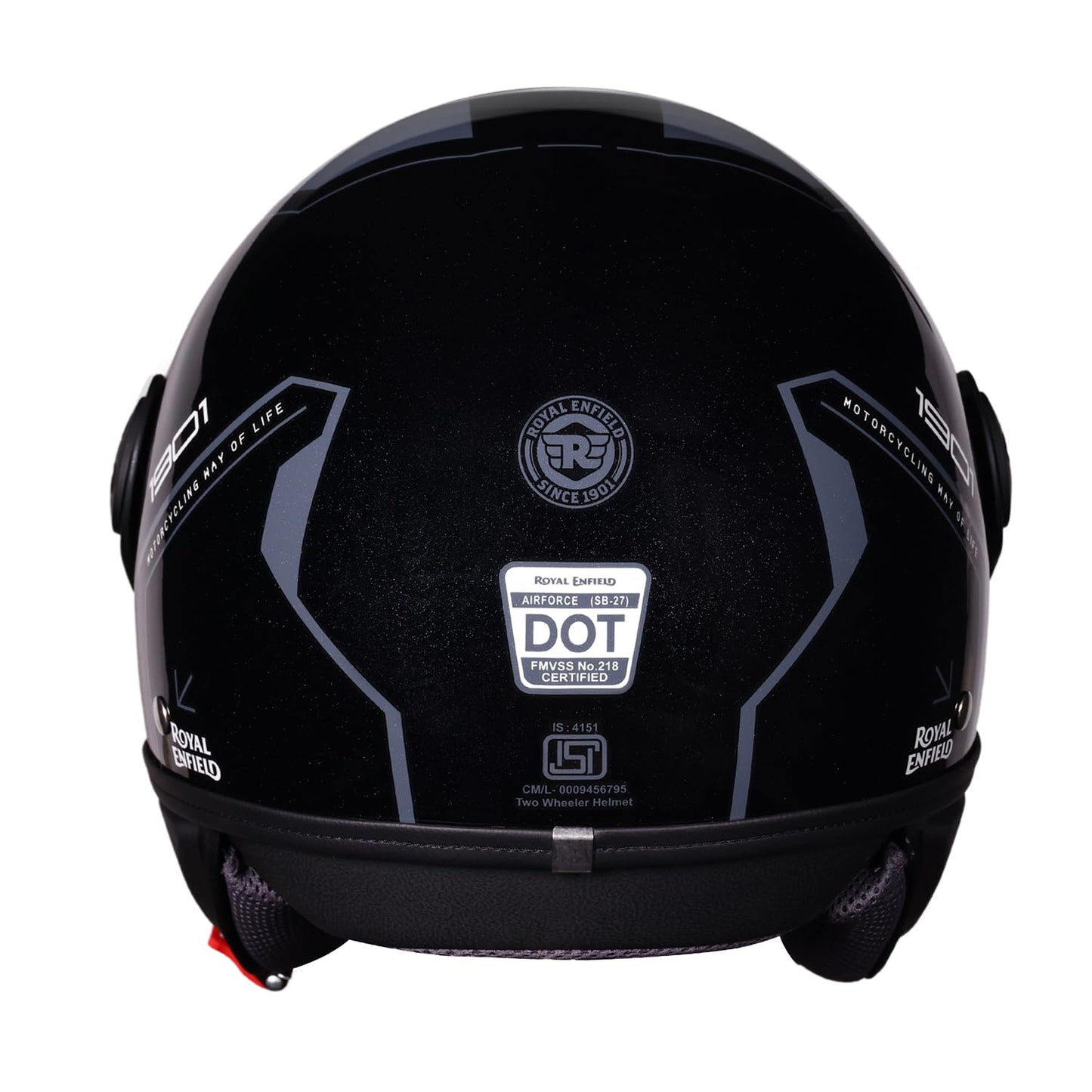ROYAL ENFIELD Airforce 1901 Open Face Helmet | Certification: ISI & DOT | High Impact Grade ABS Shell | High Strength EPS Liner for Added Strength| Sleek Aviator Inspired Design | Black (L) 60 CM