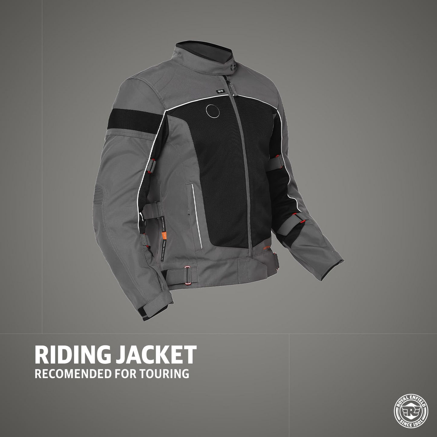 Royal Enfield Explorer V4 Pro Riding Jacket Grey (XL) 44 Cm with "D3O",Level 2 Protectors At Shoulders & Elbows & Fitted with Back Armours,“Ergo Pro Tech”,Level 2 Pockets For Chest Protectors