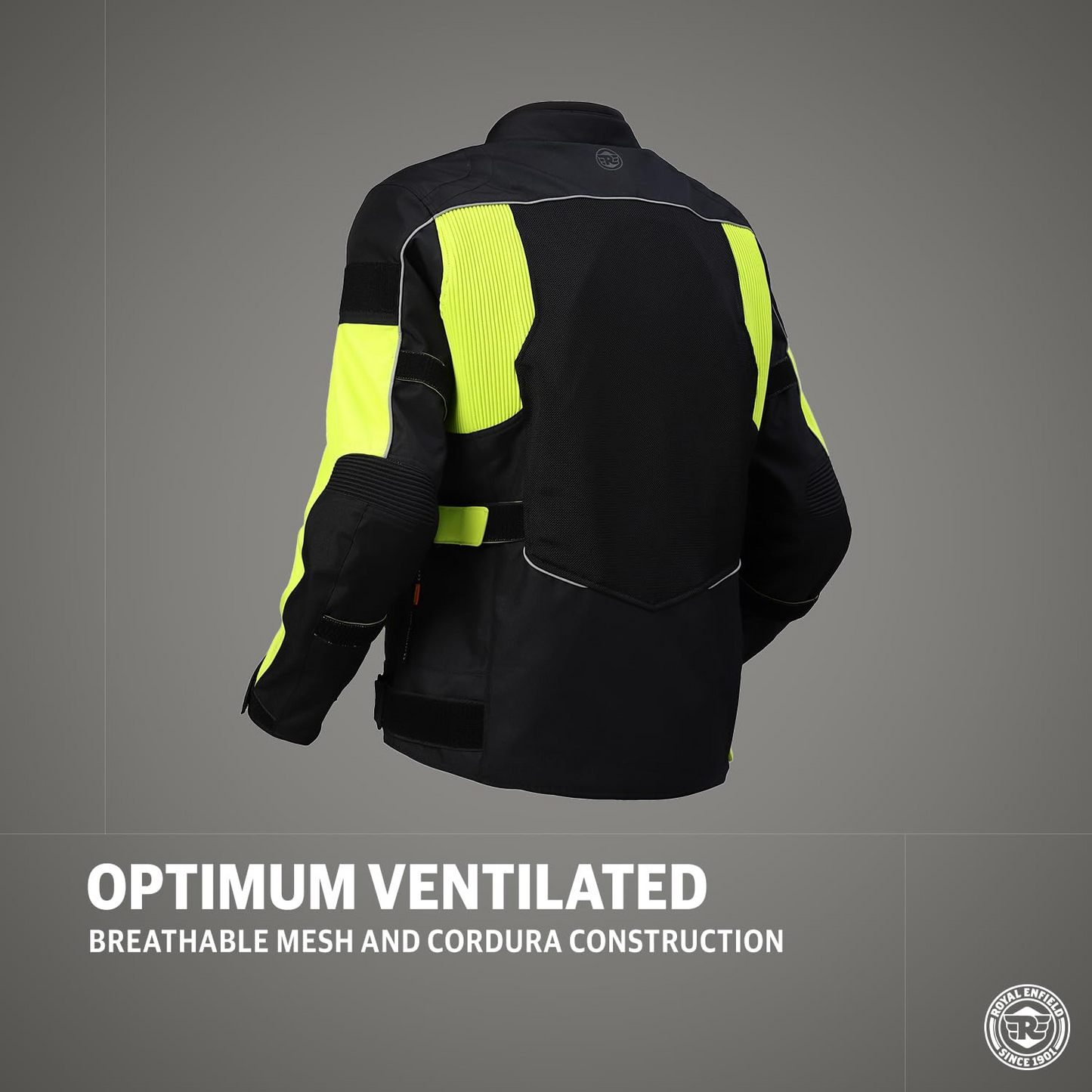 Royal Enfield Explorer V4 Pro Riding Jacket Neon Green (XL) 44Cm with "D3O",Level 2 Protectors At Shoulders & Elbows & Fitted with Back Armours,“Ergo Pro Tech”,Level 2 Pockets For Chest Protectors