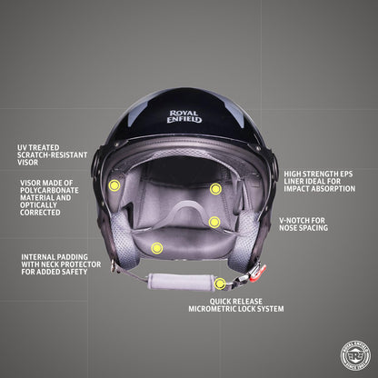 ROYAL ENFIELD Airforce 1901 Open Face Helmet | Certification: ISI & DOT | High Impact Grade ABS Shell | High Strength EPS Liner for Added Strength| Sleek Aviator Inspired Design | Black (L) 60 CM