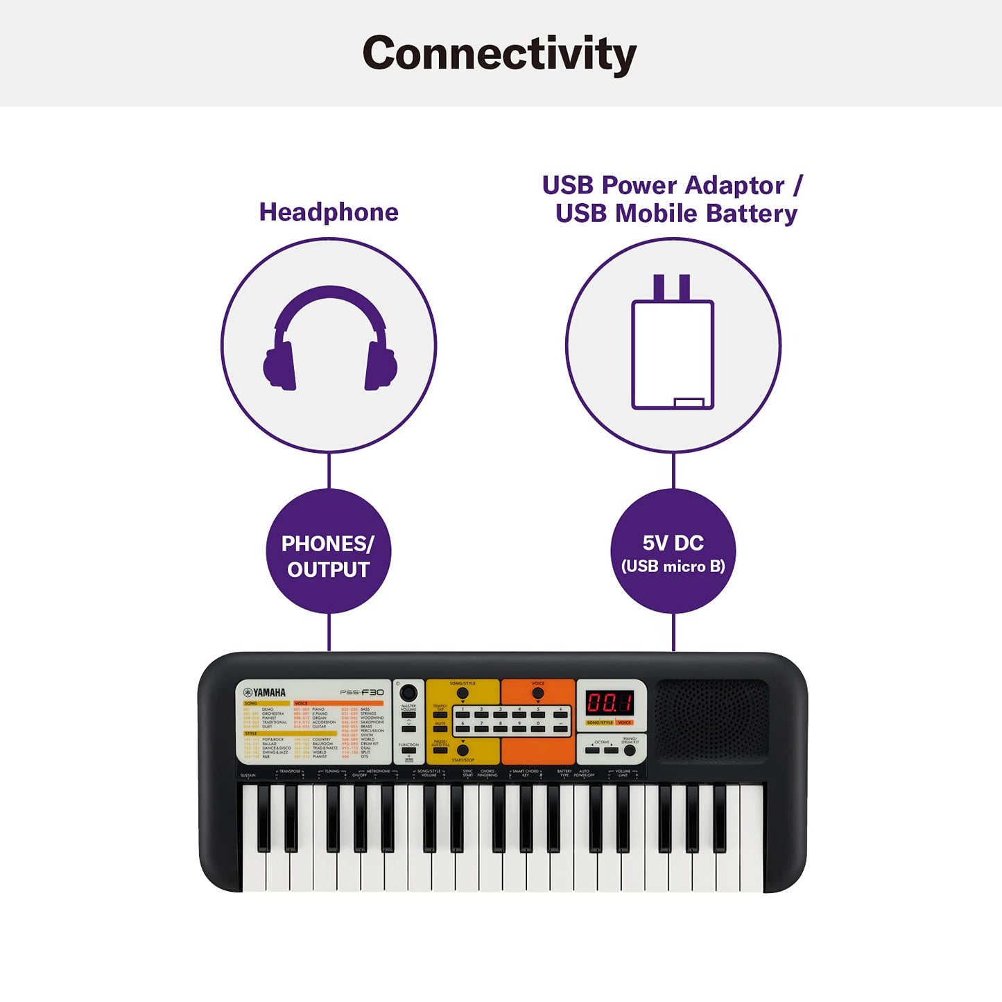 Autodux Yamaha PSS-F30 Portable Keyboard 37 Keys | Built-In Rhythms & Songs Black Color