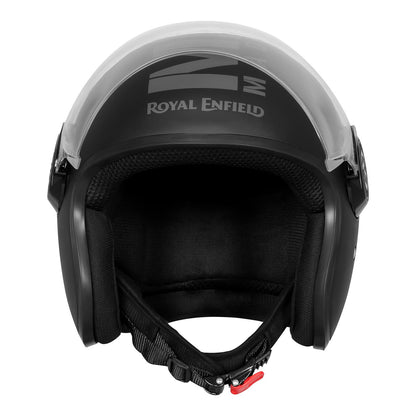 ROYAL ENFIELD Helmet Copter Half FACE | Certification: ISI & DOT | Outer Shell - High Impact Grade ABS | Lightweight | Micrometric Lock | MATT Black & Grey
