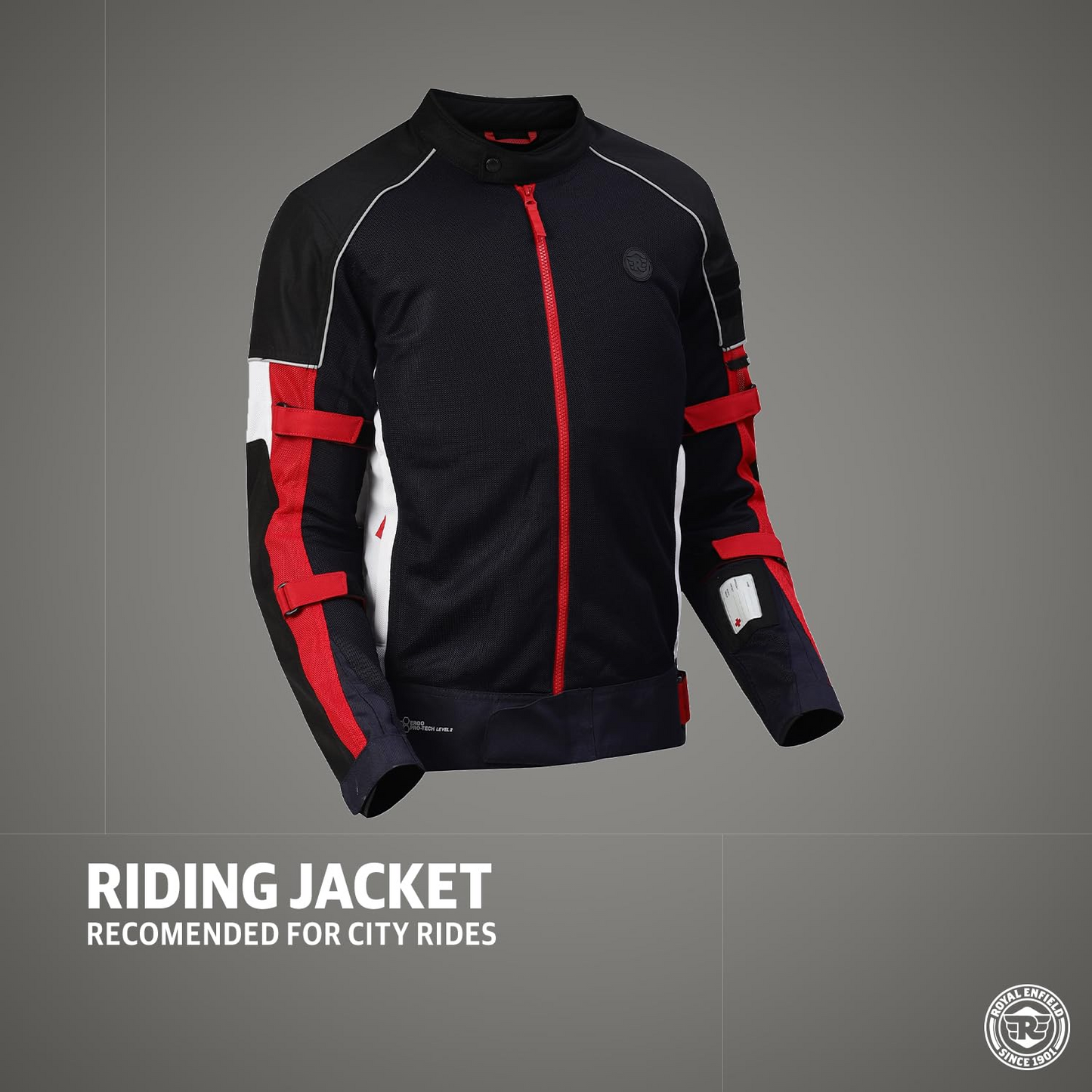 Royal Enfield Men's Polyester Standard Length Riding Jacket Dark Navy (L) 42 Cm With Ce Level 2 Protectors At Shoulder, Elbow & Back Ce Level 1 Ergo Pro-Tech Armours At Chest For Advance Protection