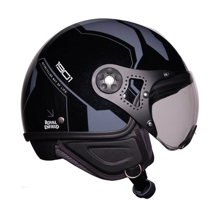 ROYAL ENFIELD Airforce 1901 Open Face Helmet | Certification: ISI & DOT | High Impact Grade ABS Shell | High Strength EPS Liner for Added Strength| Sleek Aviator Inspired Design | Black (L) 60 CM