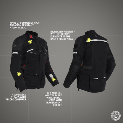Royal Enfield Mens Polyester Nirvik V2 Riding Standard Length Jacket Charcoal (M) 40 Cm with D3O Level 2 Protectors At Shoulders And Elbows, Ergo Pro Tech Back Armours For Advance Level Safety