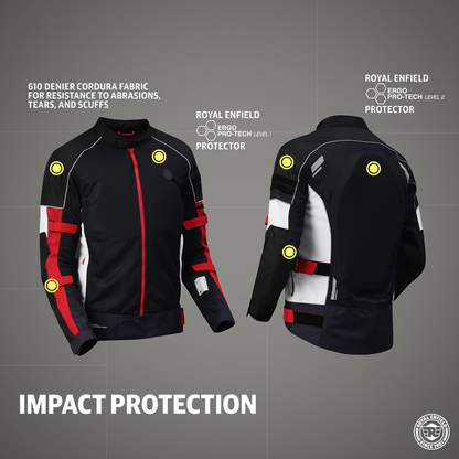 Royal Enfield Men's Polyester Standard Length Riding Jacket Dark Navy (L) 42 Cm With Ce Level 2 Protectors At Shoulder, Elbow & Back Ce Level 1 Ergo Pro-Tech Armours At Chest For Advance Protection