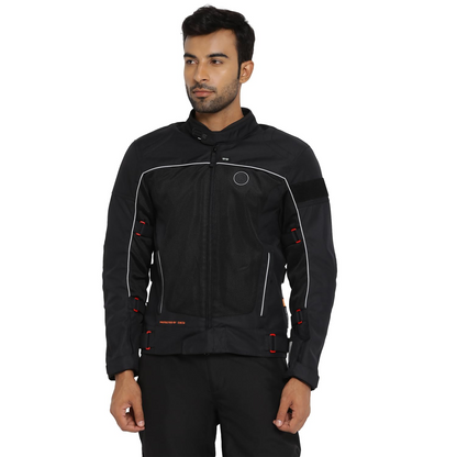 Royal Enfield Explorer V4 Pro Riding Jacket Black (L) 42 Cm with "D3O",Level 2 Protectors At Shoulders & Elbows & Fitted with Back Armours,“Ergo Pro Tech”,Level 2 Pockets For Chest Protectors