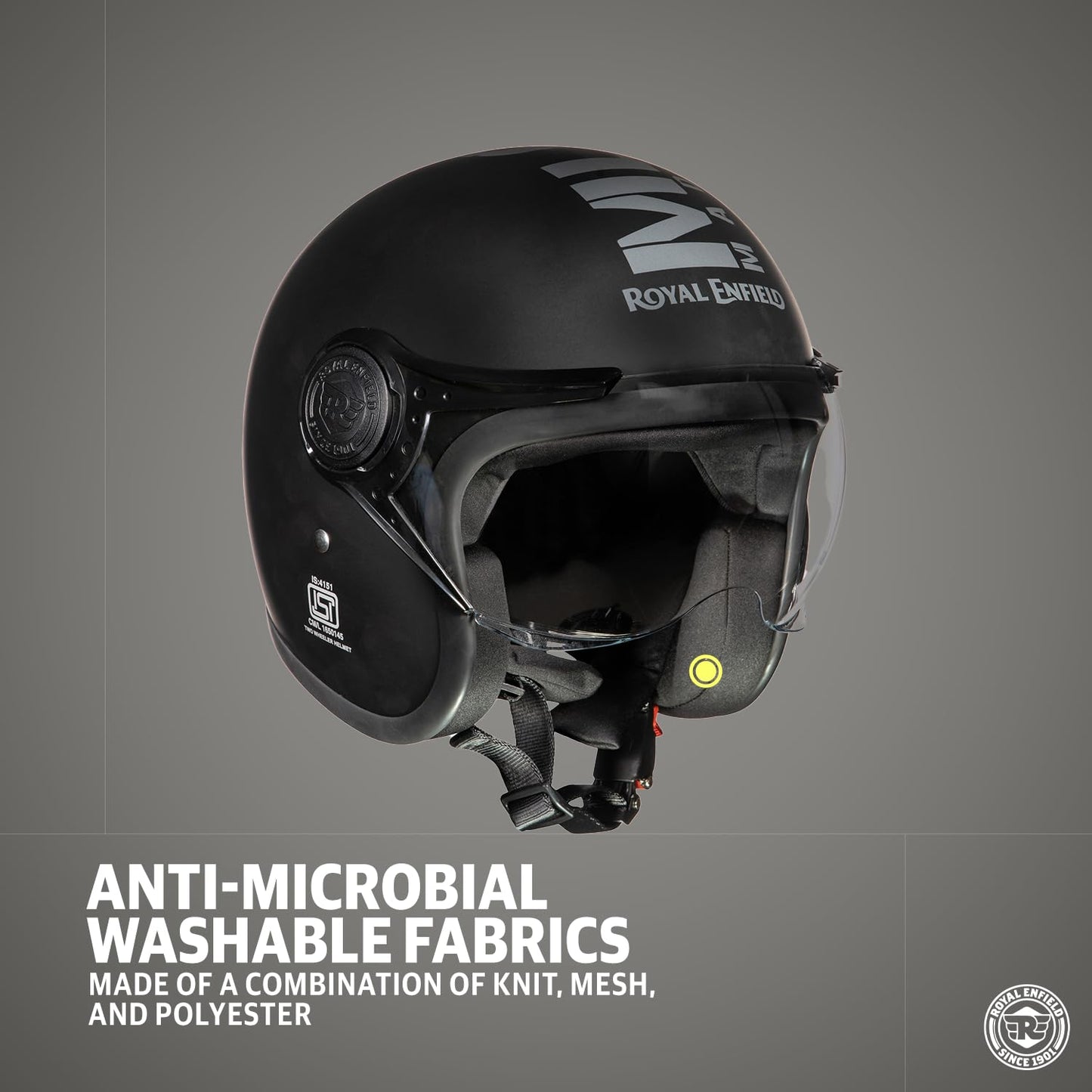 Royal Enfield Open Face MLG Helmet |Made Like a Gun | with Clear Visor | Impact Protection | High Density EPS | ISI and DOT Certified | Micrometric Lock MATT Black (M) 58 CM