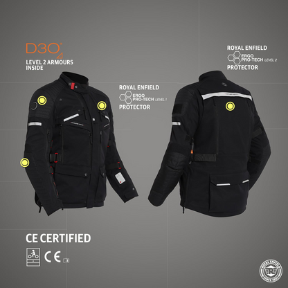 Royal Enfield Mens Polyester Nirvik V2 Riding Standard Length Jacket Charcoal (M) 40 Cm with D3O Level 2 Protectors At Shoulders And Elbows, Ergo Pro Tech Back Armours For Advance Level Safety
