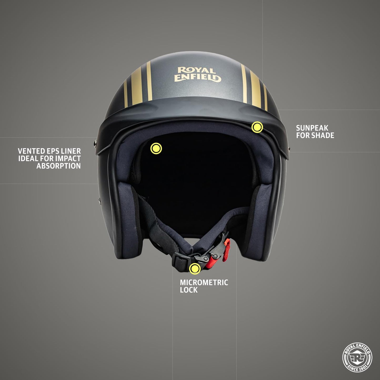 Royal Enfield ISI Certified Open Face Riding Helmet with Excellent Impact Protection, Scratch Resistance, Partially Removable and Washable Comfort Liner Athena Grey, Size: M( 57-58Cm),Motorcycling