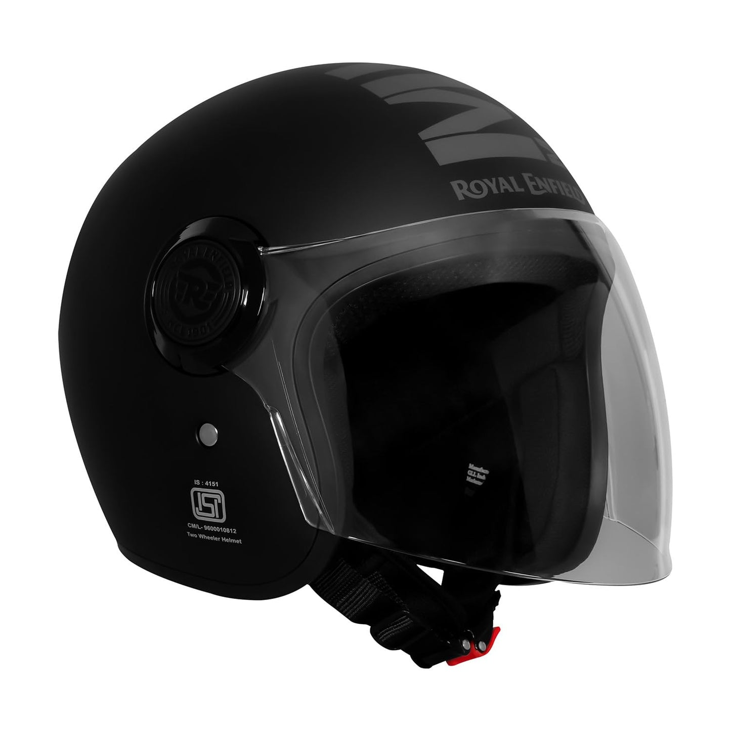 ROYAL ENFIELD Helmet Copter Half FACE | Certification: ISI & DOT | Outer Shell - High Impact Grade ABS | Lightweight | Micrometric Lock | MATT Black & Grey