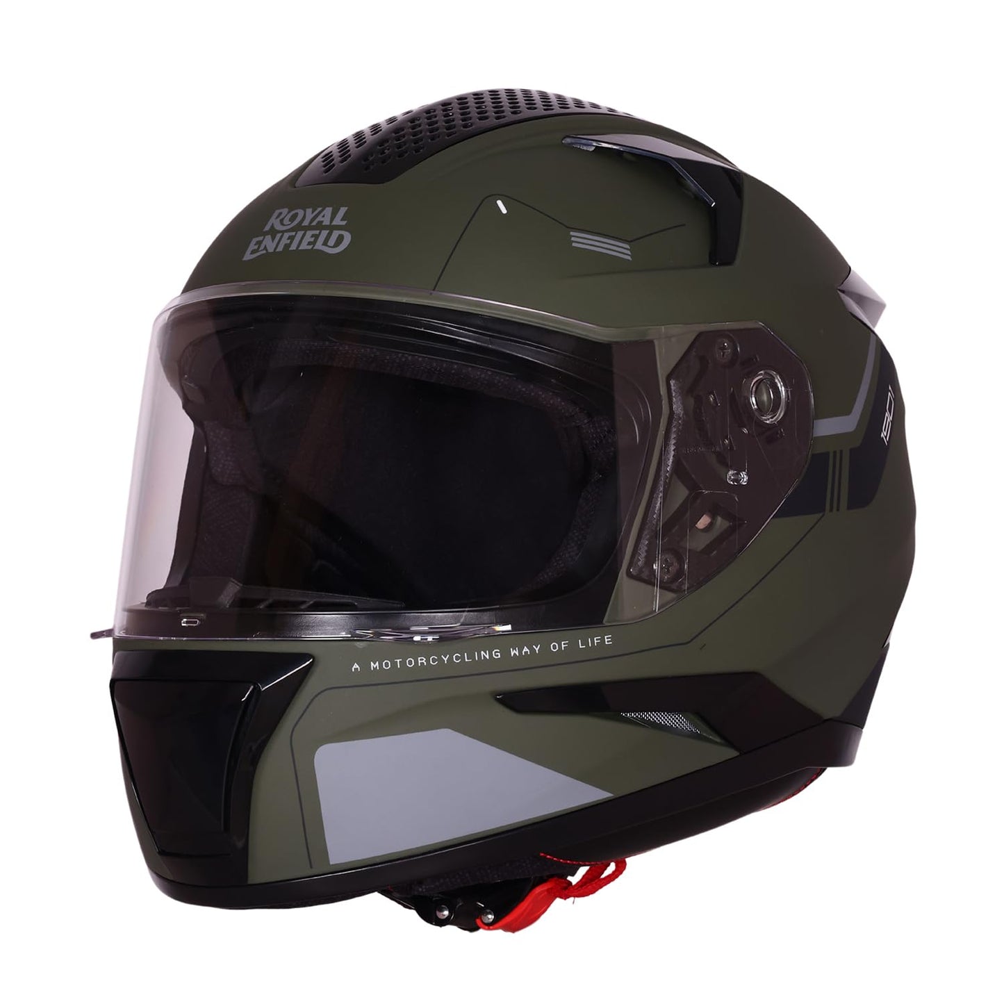 ROYAL ENFIELD AIR-X 1901 Full Face Helmet | Certification: ISI & DOT | High Impact Grade ABS Shell |Multipore Ventilation System | Aerodynamic Design with Aggressive Styling | Battle Green (M) 58 CM
