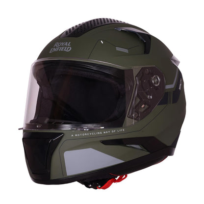 ROYAL ENFIELD AIR-X 1901 Full Face Helmet | Certification: ISI & DOT | High Impact Grade ABS Shell |Multipore Ventilation System | Aerodynamic Design with Aggressive Styling | Battle Green (M) 58 CM