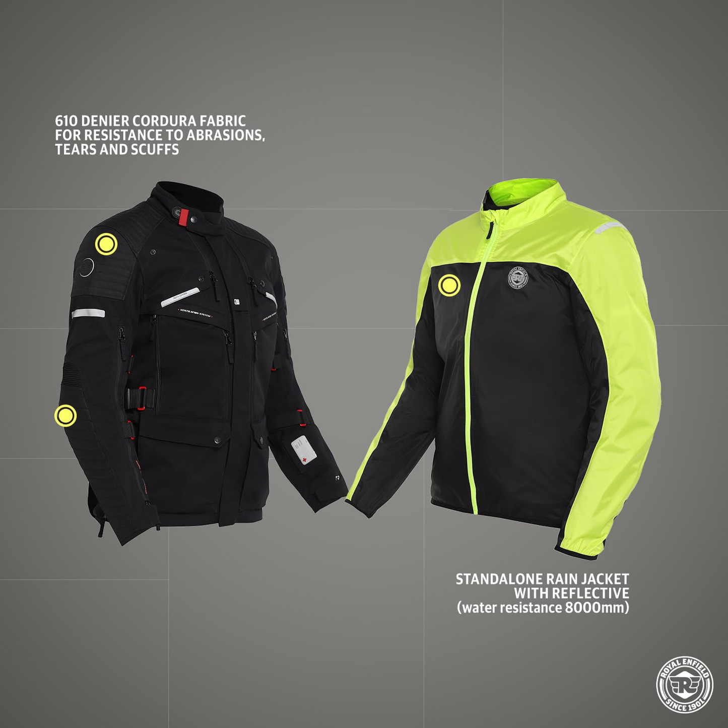 Royal Enfield Mens Polyester Nirvik V2 Riding Standard Length Jacket Charcoal (M) 40 Cm with D3O Level 2 Protectors At Shoulders And Elbows, Ergo Pro Tech Back Armours For Advance Level Safety