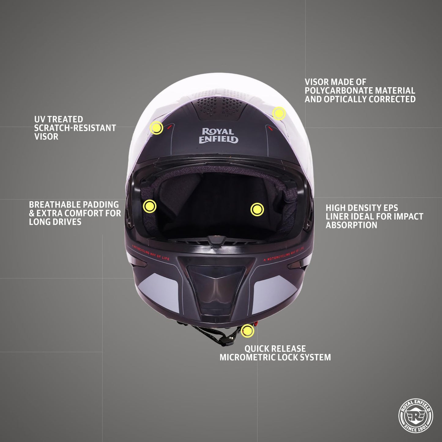 ROYAL ENFIELD AIR-X 1901 Full Face Helmet | Certification: ISI & DOT | High Impact Grade ABS Shell |Multipore Ventilation System | Aerodynamic Design with Aggressive Styling | Black (M) 58 CM