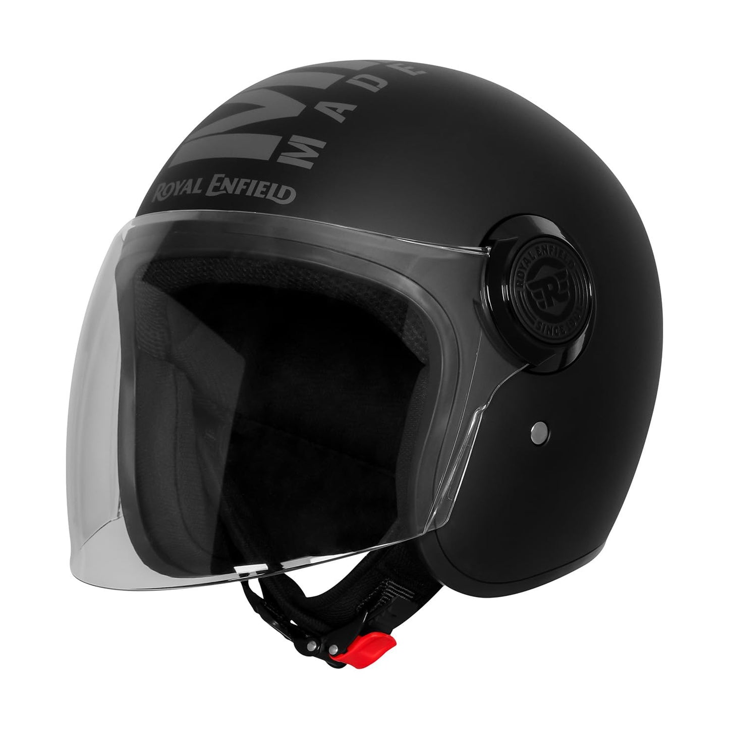 ROYAL ENFIELD Helmet Copter Half FACE | Certification: ISI & DOT | Outer Shell - High Impact Grade ABS | Lightweight | Micrometric Lock | MATT Black & Grey