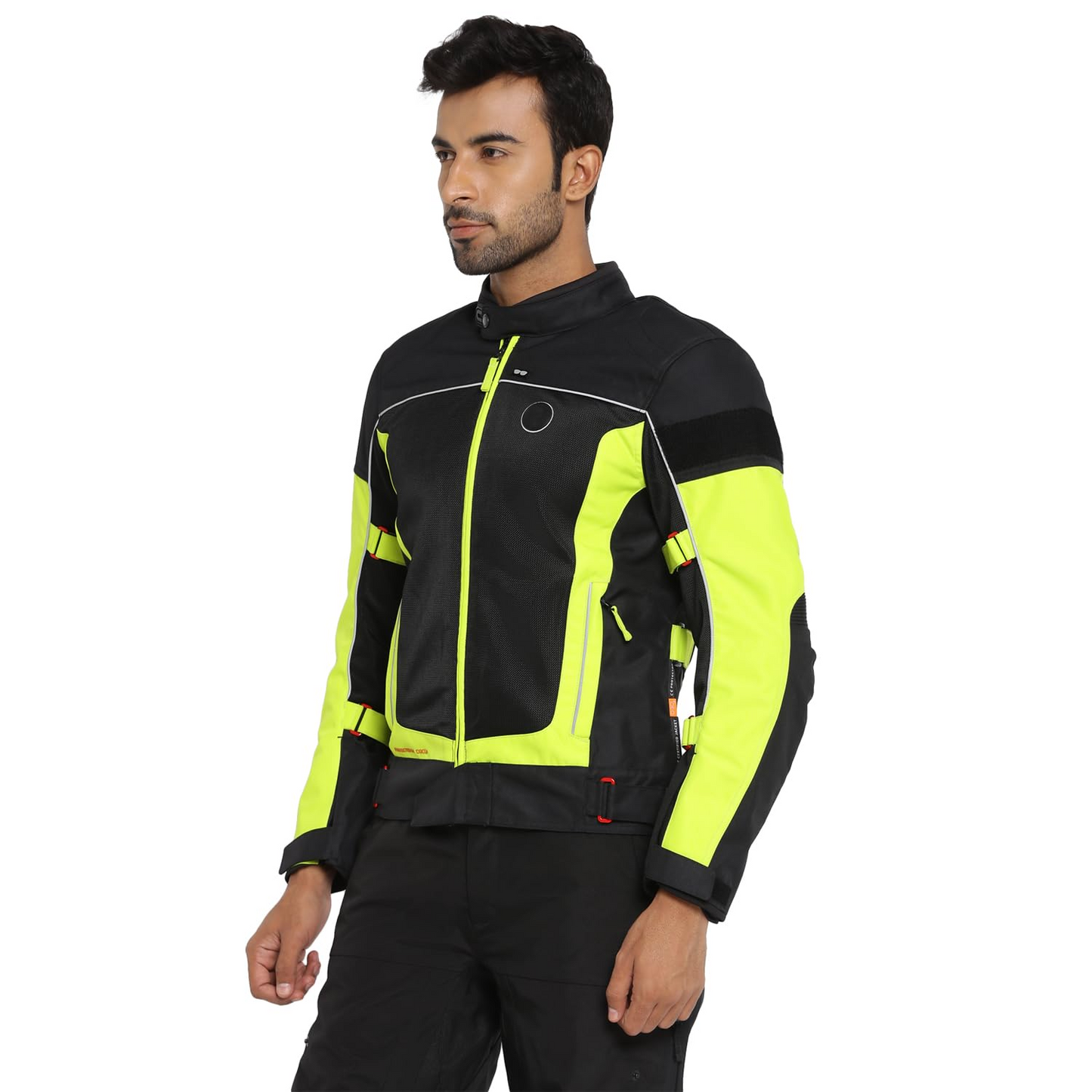 Royal Enfield Explorer V4 Pro Riding Jacket Neon Green (XL) 44Cm with "D3O",Level 2 Protectors At Shoulders & Elbows & Fitted with Back Armours,“Ergo Pro Tech”,Level 2 Pockets For Chest Protectors