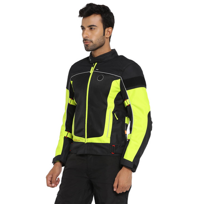 Royal Enfield Explorer V4 Pro Riding Jacket Neon Green (XL) 44Cm with "D3O",Level 2 Protectors At Shoulders & Elbows & Fitted with Back Armours,“Ergo Pro Tech”,Level 2 Pockets For Chest Protectors