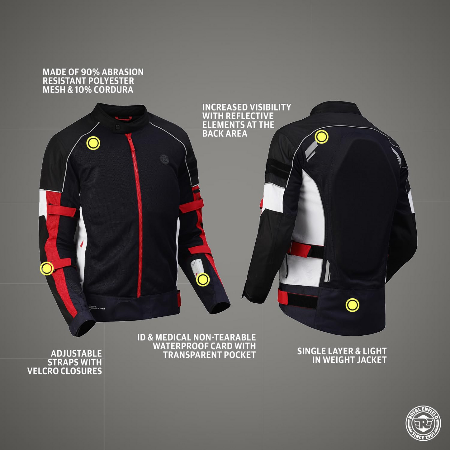 Royal Enfield Men's Polyester Standard Length Riding Jacket Dark Navy (L) 42 Cm With Ce Level 2 Protectors At Shoulder, Elbow & Back Ce Level 1 Ergo Pro-Tech Armours At Chest For Advance Protection