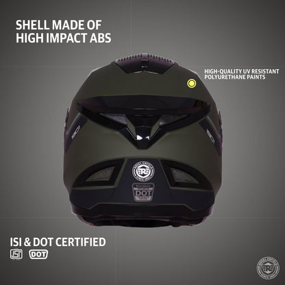 ROYAL ENFIELD AIR-X 1901 Full Face Helmet | Certification: ISI & DOT | High Impact Grade ABS Shell |Multipore Ventilation System | Aerodynamic Design with Aggressive Styling | Battle Green (M) 58 CM