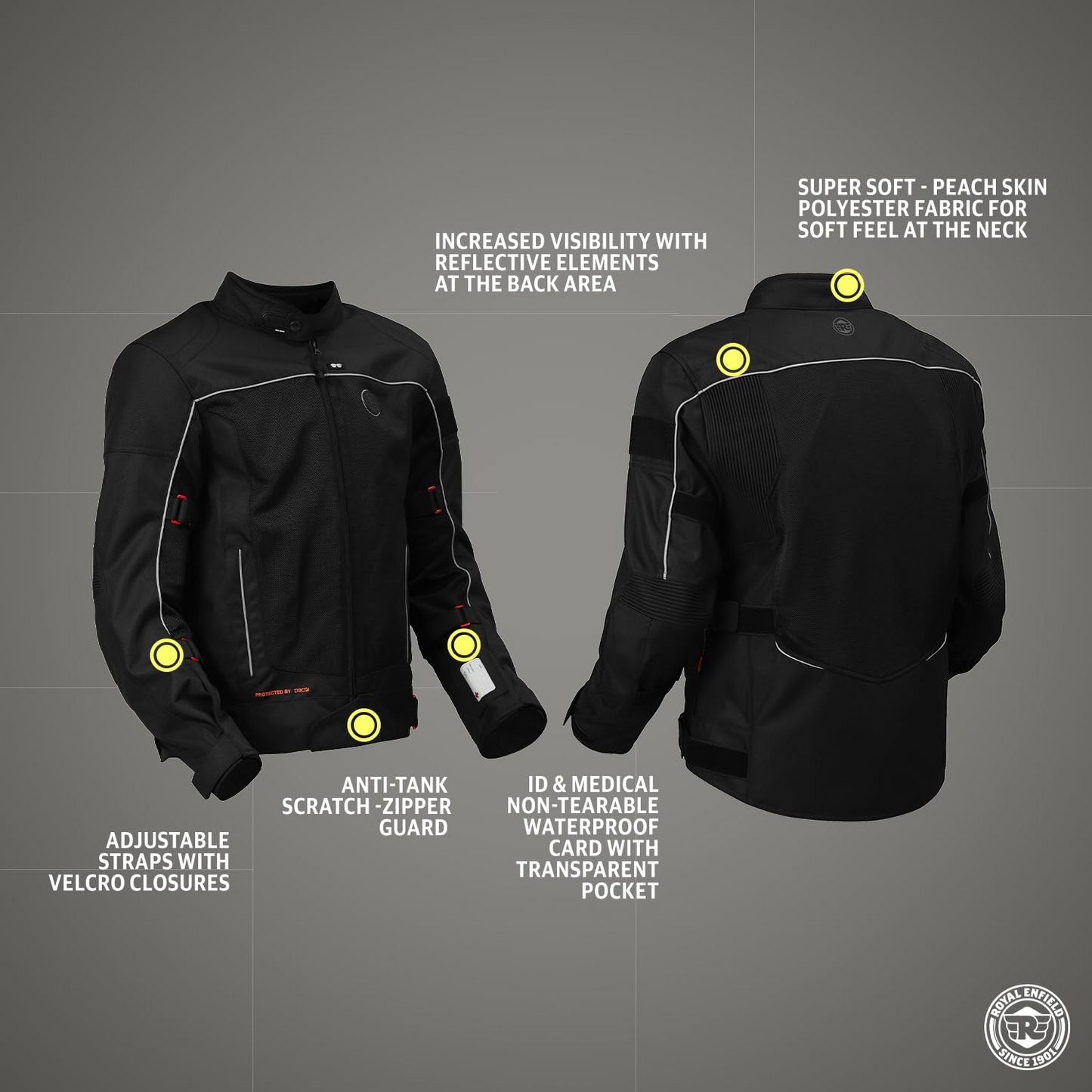 Royal Enfield Explorer V4 Pro Riding Jacket Black (L) 42 Cm with "D3O",Level 2 Protectors At Shoulders & Elbows & Fitted with Back Armours,“Ergo Pro Tech”,Level 2 Pockets For Chest Protectors