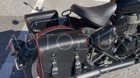 Autodux Fit For Royal Enfield Claasic Goan 350 Saddle Bags Black Leather