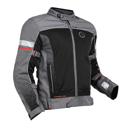 ROYAL ENFIELD EXPLORER PRINT RIDING JACKET|CE certified to class A- Entire Jacket|D3O CE level 2 armours at shoulders elbow & back|Adjustable straps all over|Standalone Rain Jacket|REDDITCH GREY L