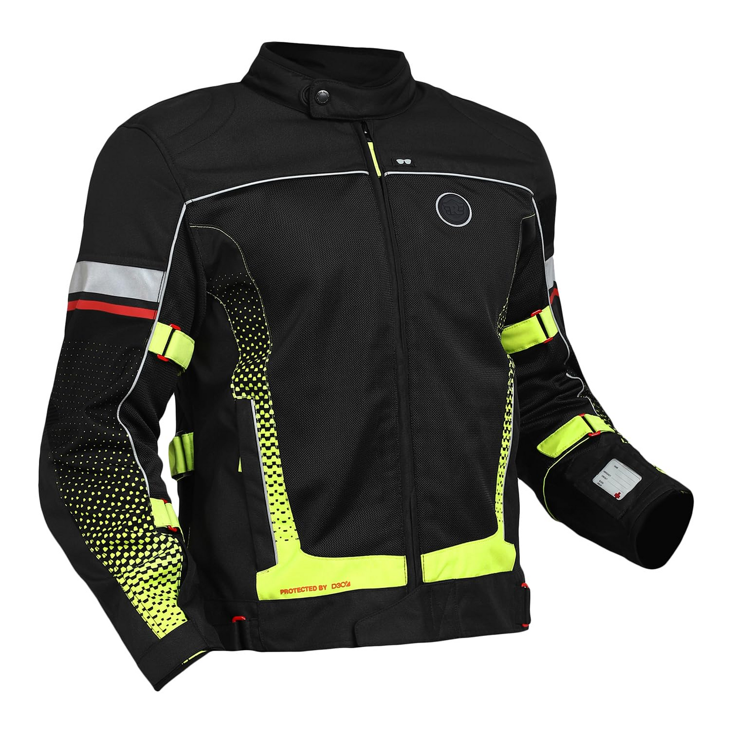 ROYAL ENFIELD EXPLORER PRINT RIDING JACKET|CE certified to class A- Entire Jacket|D3O CE level 2 armours at shoulders elbow & back|Adjustable straps all over|Standalone Rain Jacket|AURORA GREEN L