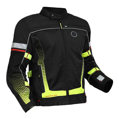 ROYAL ENFIELD EXPLORER PRINT RIDING JACKET|CE certified to class A- Entire Jacket|D3O CE level 2 armours at shoulders elbow & back|Adjustable straps all over|Standalone Rain Jacket|AURORA GREEN L