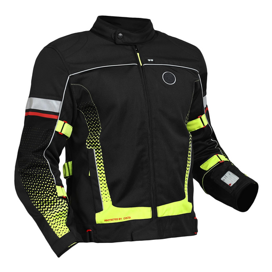 ROYAL ENFIELD EXPLORER PRINT RIDING JACKET|CE certified to class A- Entire Jacket|D3O CE level 2 armours at shoulders elbow & back|Adjustable straps all over|Standalone Rain Jacket|AURORA GREEN L
