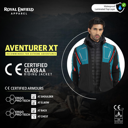 ROYAL ENFIELD ADVENTURER XT RIDING JACKET | Superfabric: High abrasion resistance | Waterproof & Detachable Winter/Thermal liner | Level 2 Protectors