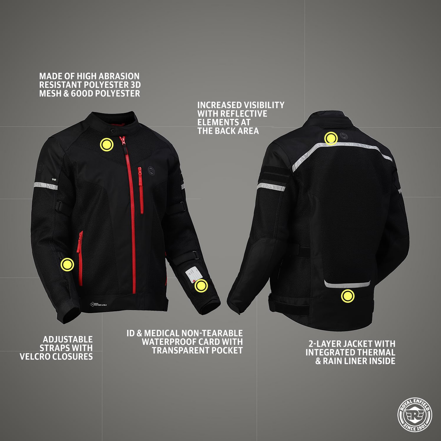 Royal Enfield Windfarer V2 Riding Jacket Black (S) 38 Cm Pro-Tech Ce Level 2 Protectors At Shoulder, Elbow And Back & Pocket At Chest That Can Be...