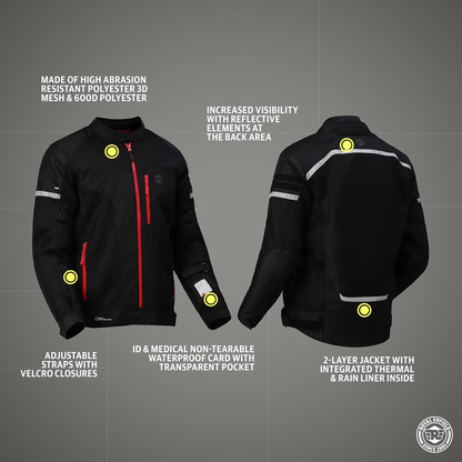 Royal Enfield Windfarer V2 Riding Jacket Black (S) 38 Cm Pro-Tech Ce Level 2 Protectors At Shoulder, Elbow And Back & Pocket At Chest That Can Be...