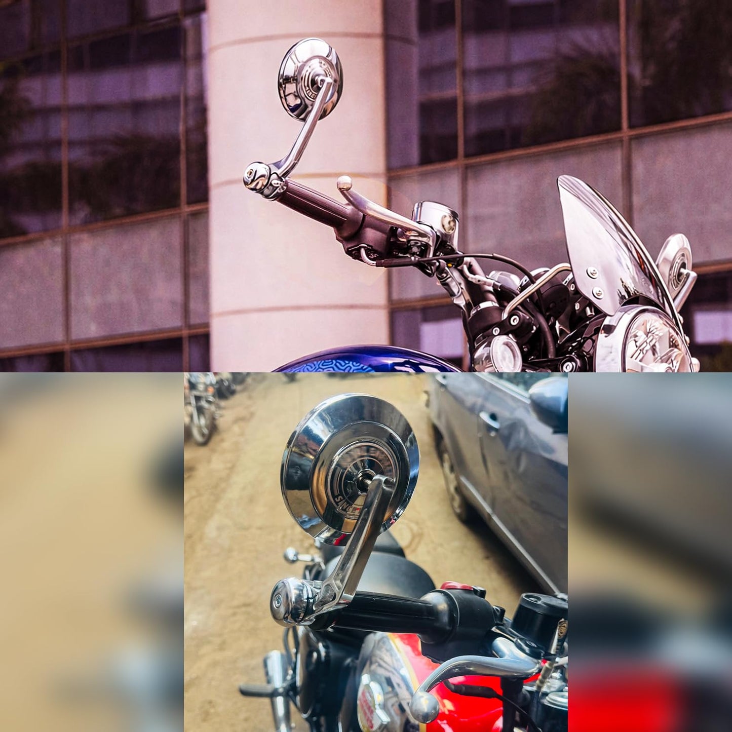 Premium Bar End Mirror for Hunter 350 & Meteor 350 | Round Convex Motorcycle Handlebar End Mirror | CNC Metal Handle & ABS Frame | Anti-Glare Rear View Bike Mirror Set of 2 (Silver)