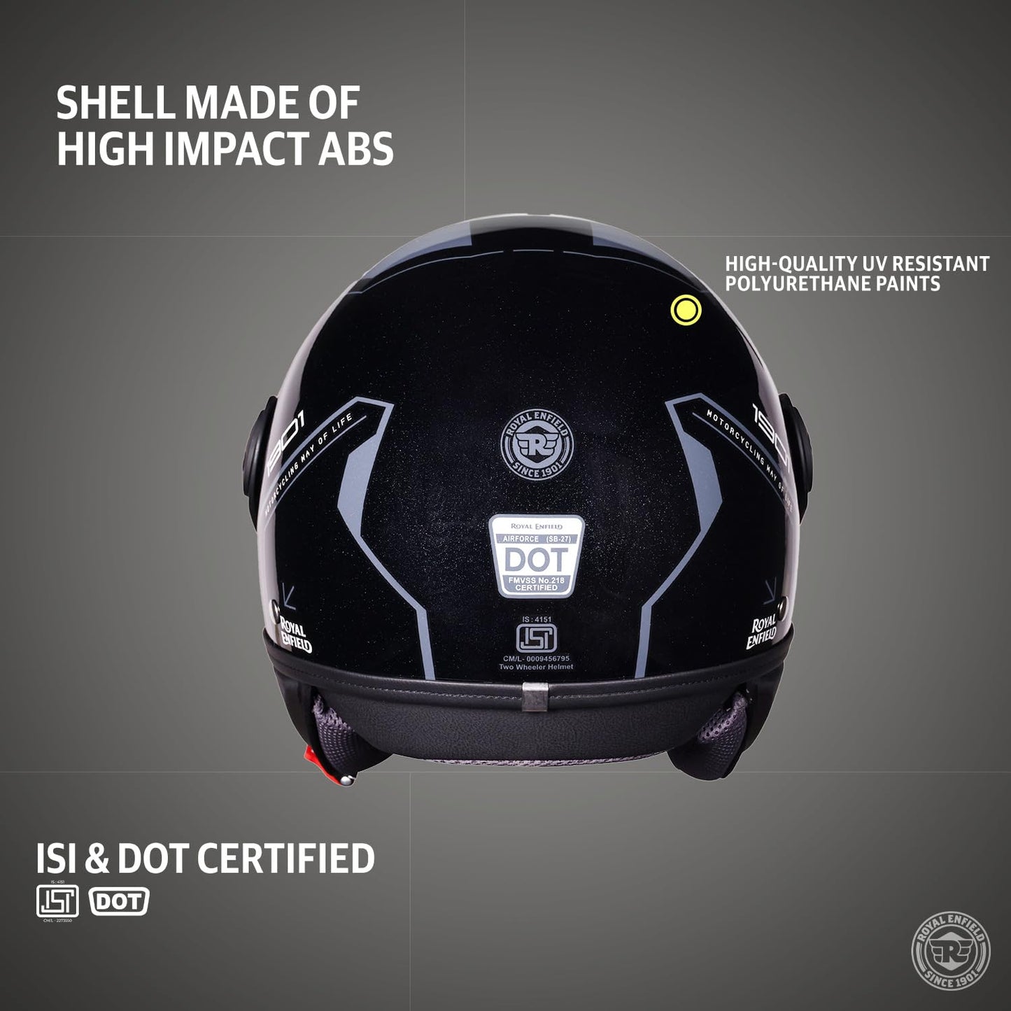 ROYAL ENFIELD Airforce 1901 Open Face Helmet | Certification: ISI & DOT | High Impact Grade ABS Shell | High Strength EPS Liner for Added Strength| Sleek Aviator Inspired Design | Black (L) 60 CM