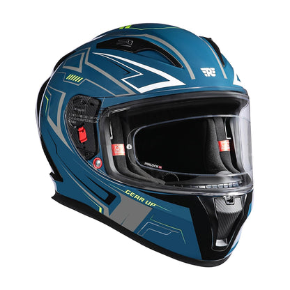 Royal Enfield Speedx Helmet Full Face Gearup | ISI and DOT Certified Riding Helmet | Anti-Fog Pinlock System | Better Scratch Resistance | Dual EPS for Perfect Fitting & Absorb Impact Teal (XL) 62 CM