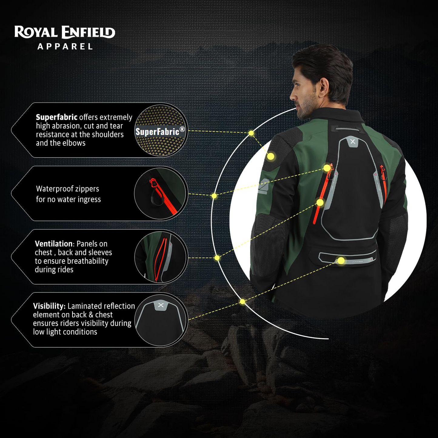 ROYAL ENFIELD ADVENTURER XT RIDING JACKET | Superfabric: High abrasion resistance | Waterproof & Detachable Winter/Thermal liner | Level 2 Protectors:...