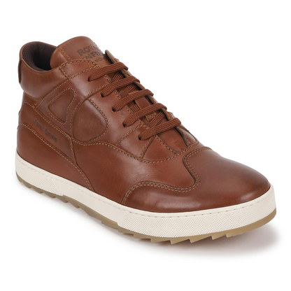 Royal Enfield Clasic Leather MIDANKLE Shoes Khakhi  | Upper Material: Leather 90%, Cotton 10% | TPR Anti Skid Sole | Inner Sole: PU Insole for Comfort | Reflectors at The Back